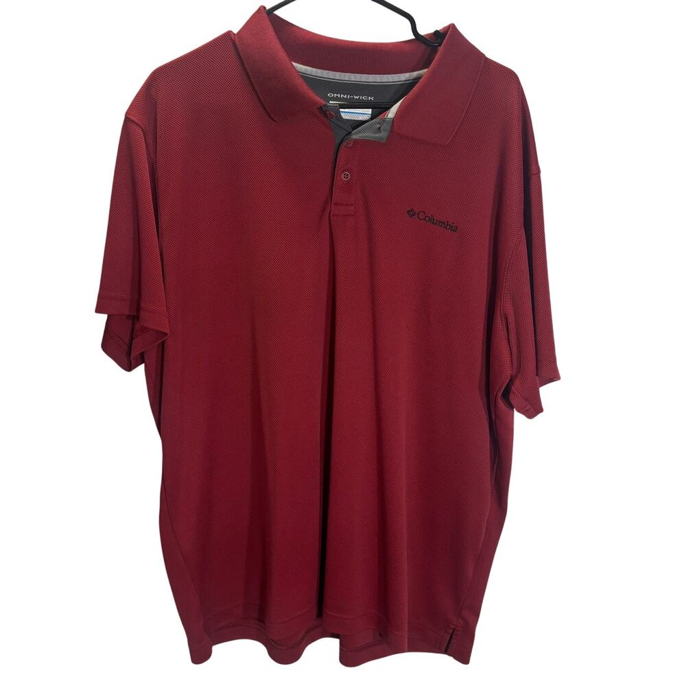Columbia Omni Wick Polo Shirt Mens XL Red Maroon Short Sleeve Performance Golf